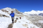 Richard crossing the glacier with Cho Oyu on the horizon.